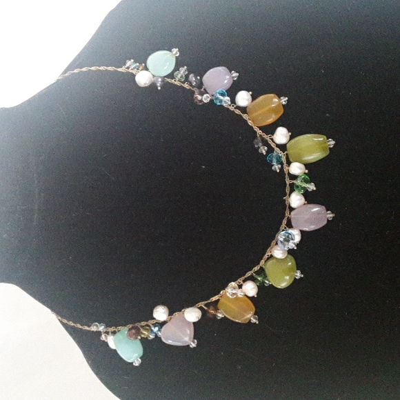 Semi Precious Stones and Salt Water Pearls with Faceted Glass Beaded Necklace - Picture 4 of 4